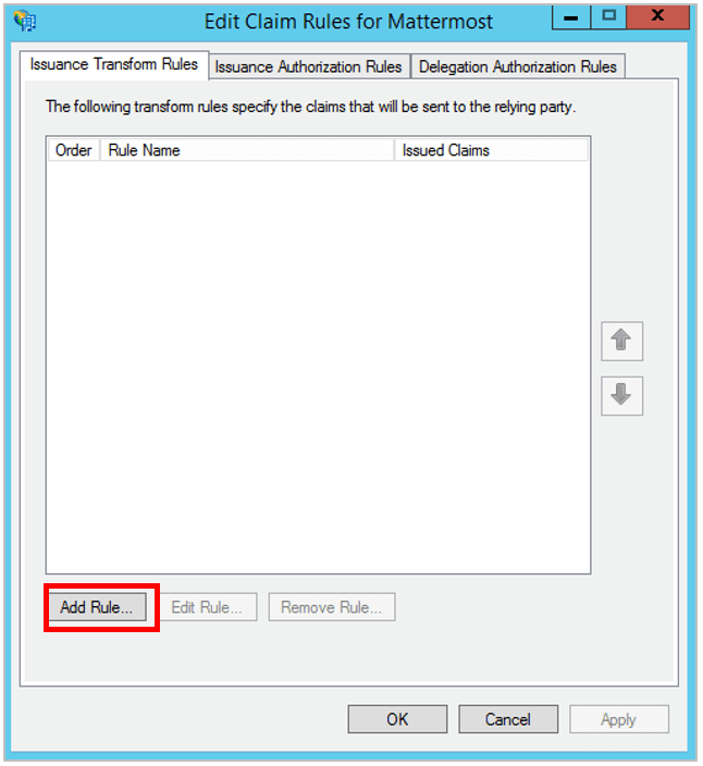 Claim Rules 편집기의 Issuance Transform Rules 섹션