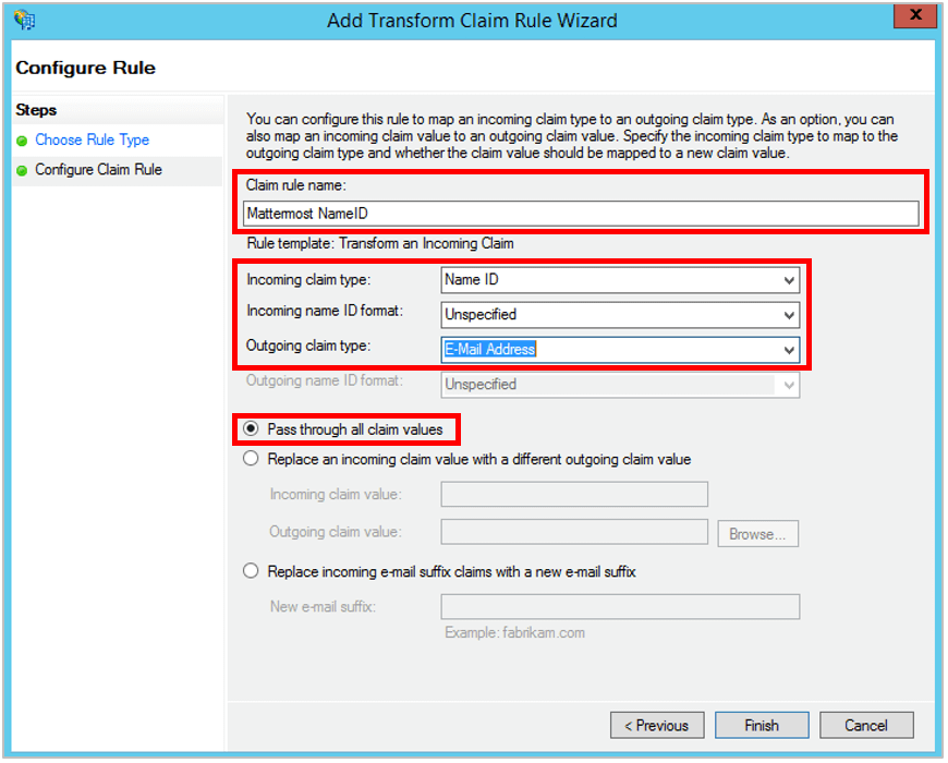 Configure Claim Rule 화면에서 들어오는 클레임을 변환하도록 설정하는 화면