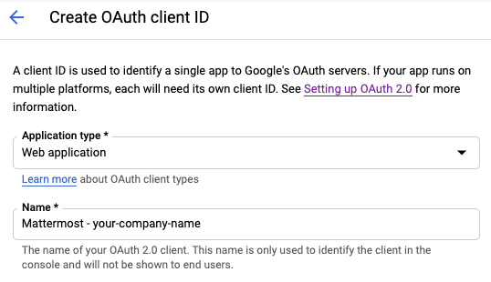 Google SSO 웹 애플리케이션 이름 입력