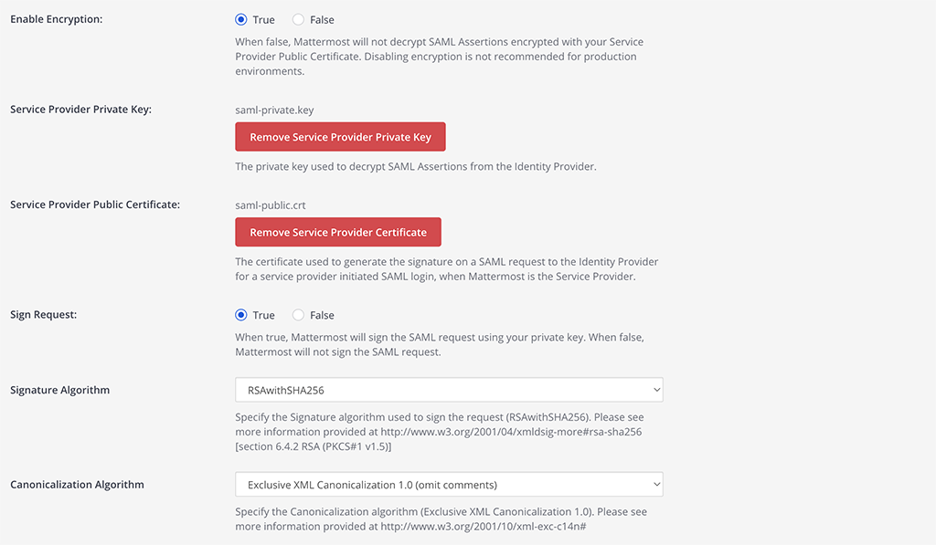 시스템 콘솔에서 Service Provider Private Key와 Service Provider Private Certificate를 모두 업로드합니다.