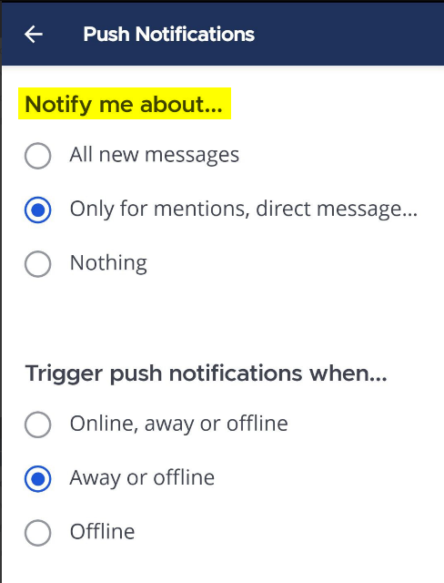 Push Notifications를 선택해 모바일 푸시 알림이 언제 전송되는지 확인합니다.